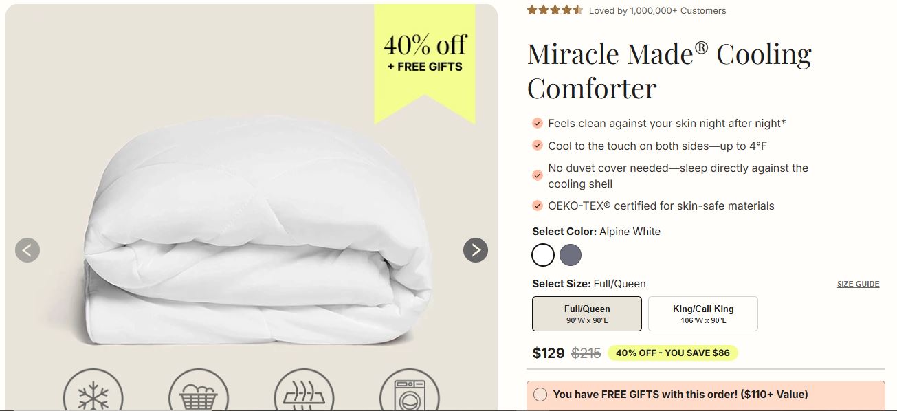 Miracle Made Cooling Comforter folded on neutral background